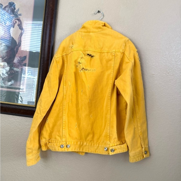 Trafaluc Zara Yellow Distressed Denim Jacket Size 8 - Picture 3 of 3